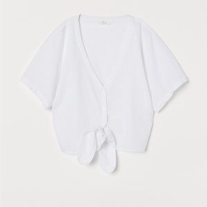 NWT H&M Linen-Blend Tie-Hem Blouse